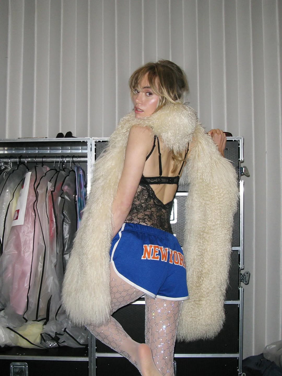 Suki Waterhouse wears the Louisa Mongolian Boa