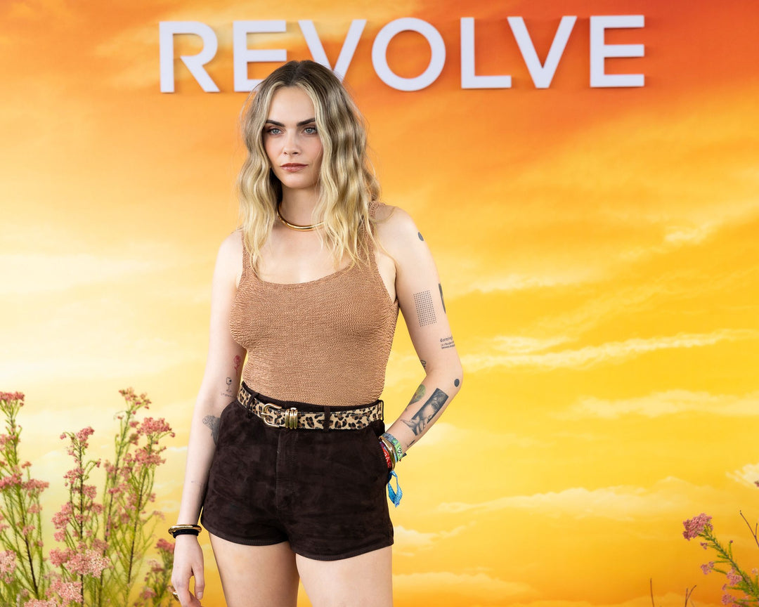 Cara Delevingne Wears Ducie's Catherine Suede Shorts at Coachella's Revolve Festival