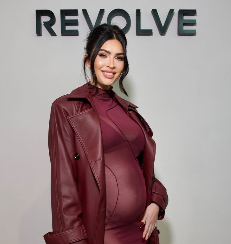 Megan Fox wears the Corrin Trench in Burgundy