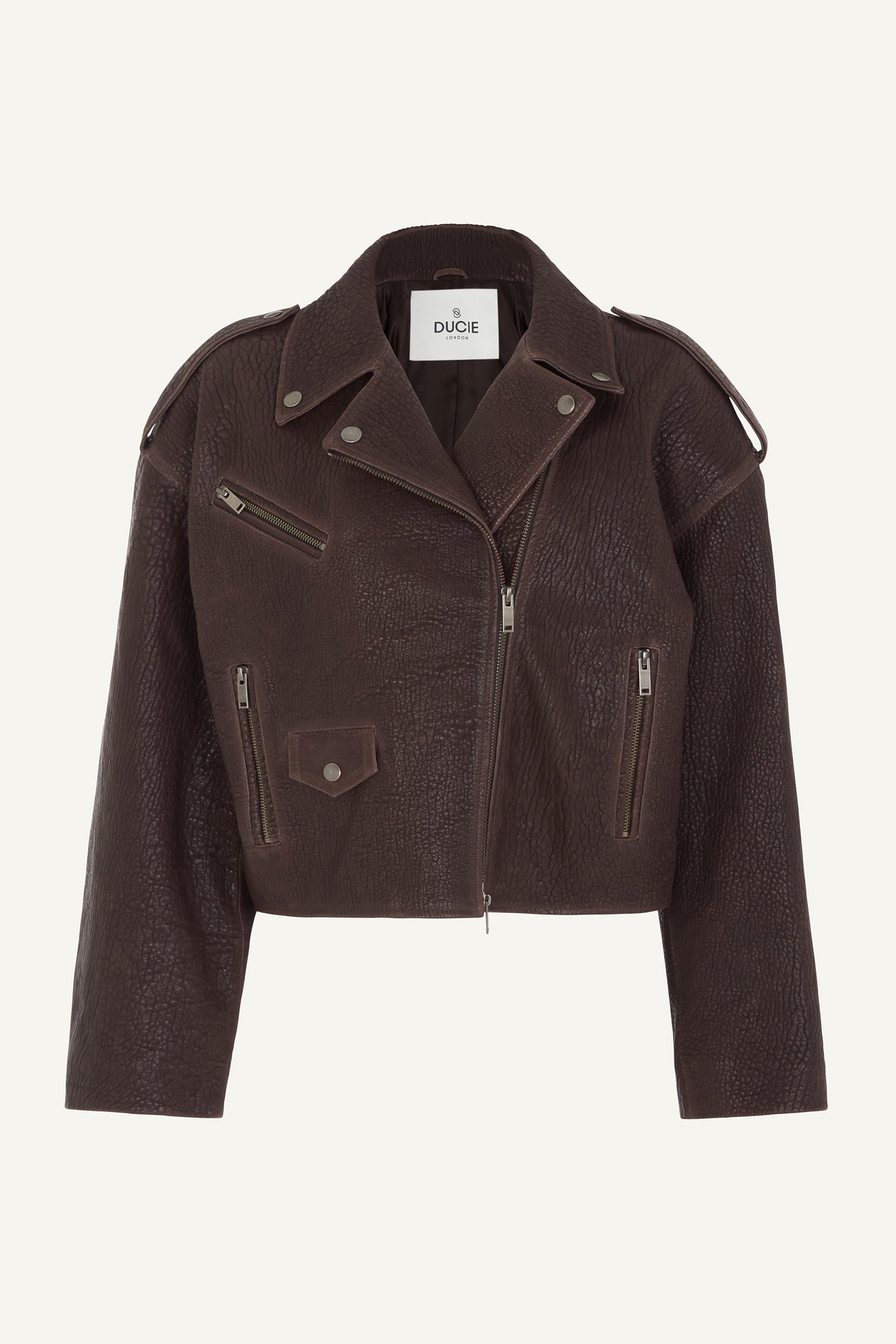 Ophelia Cropped Leather Biker Jacket – DUCIE