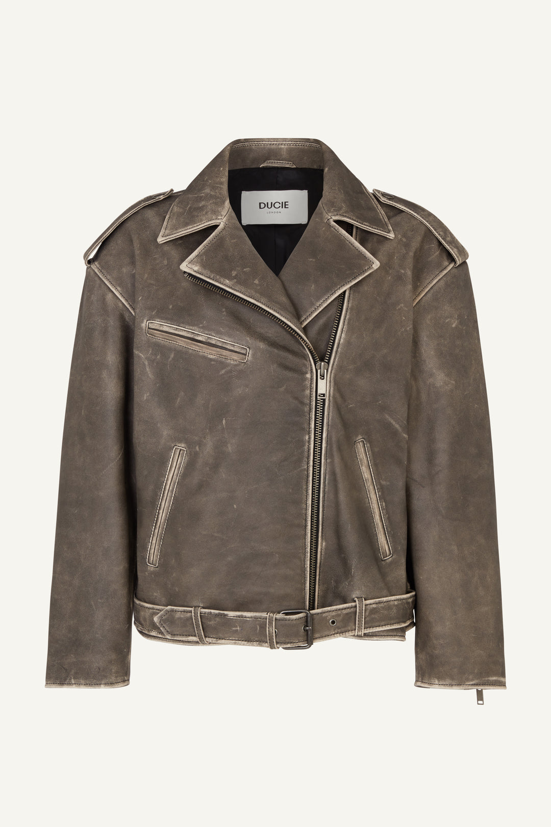 Macy Distressed Leather Biker Jacket