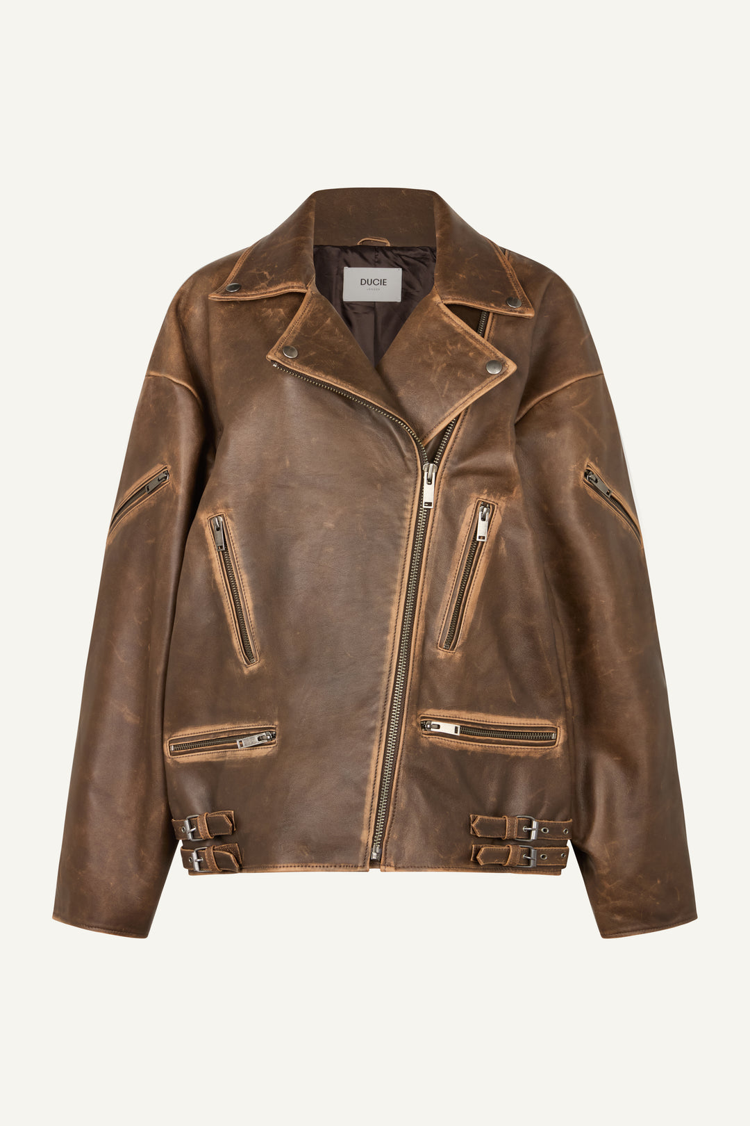 Samantha Distressed Leather Biker Jacket