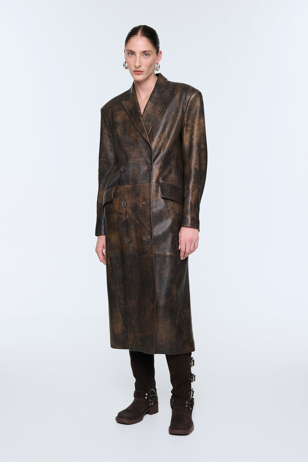 Aggie Distressed Leather Coat