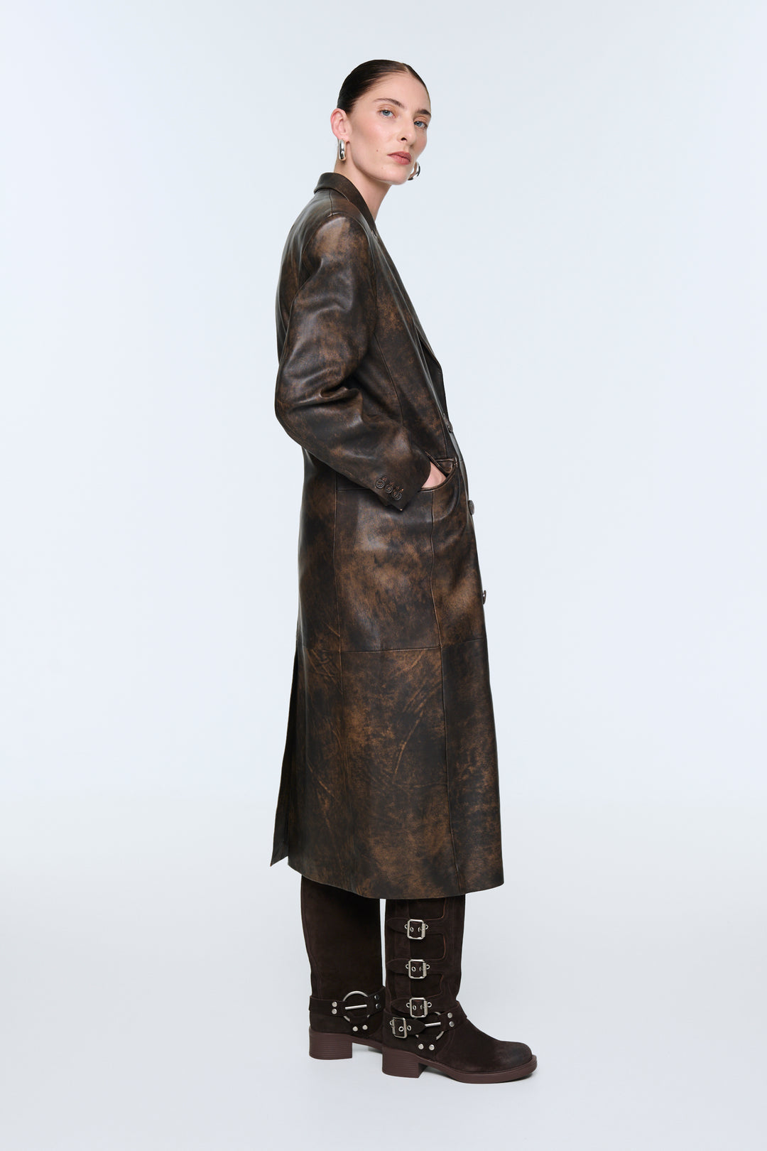 Aggie Distressed Leather Coat