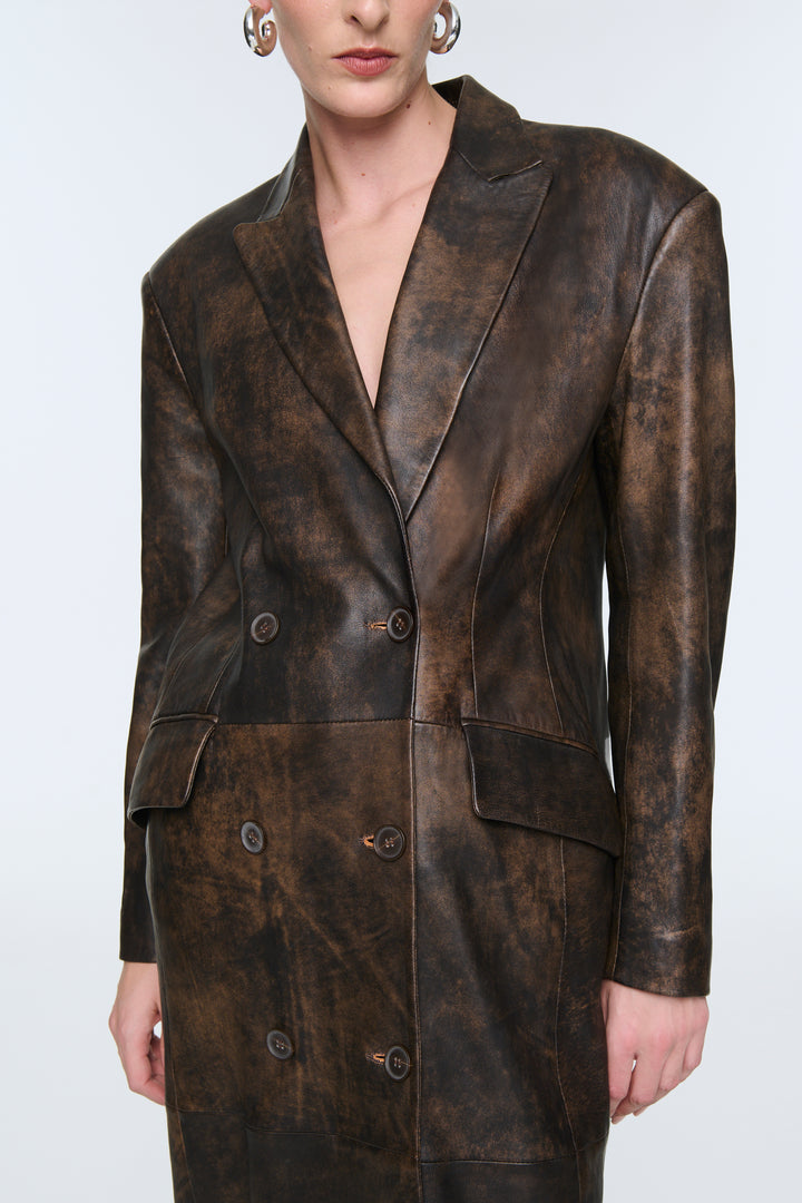 Aggie Distressed Leather Coat