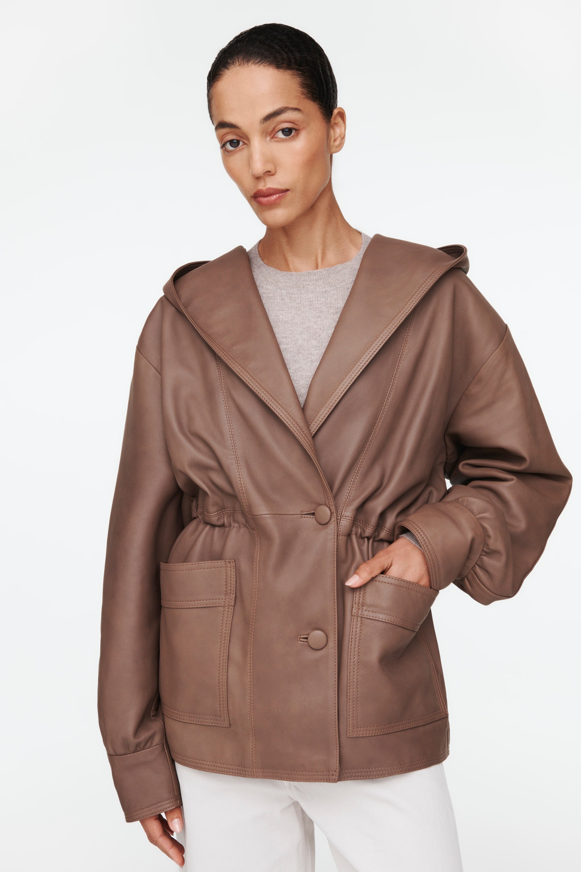 Alice Leather Hooded Jacket