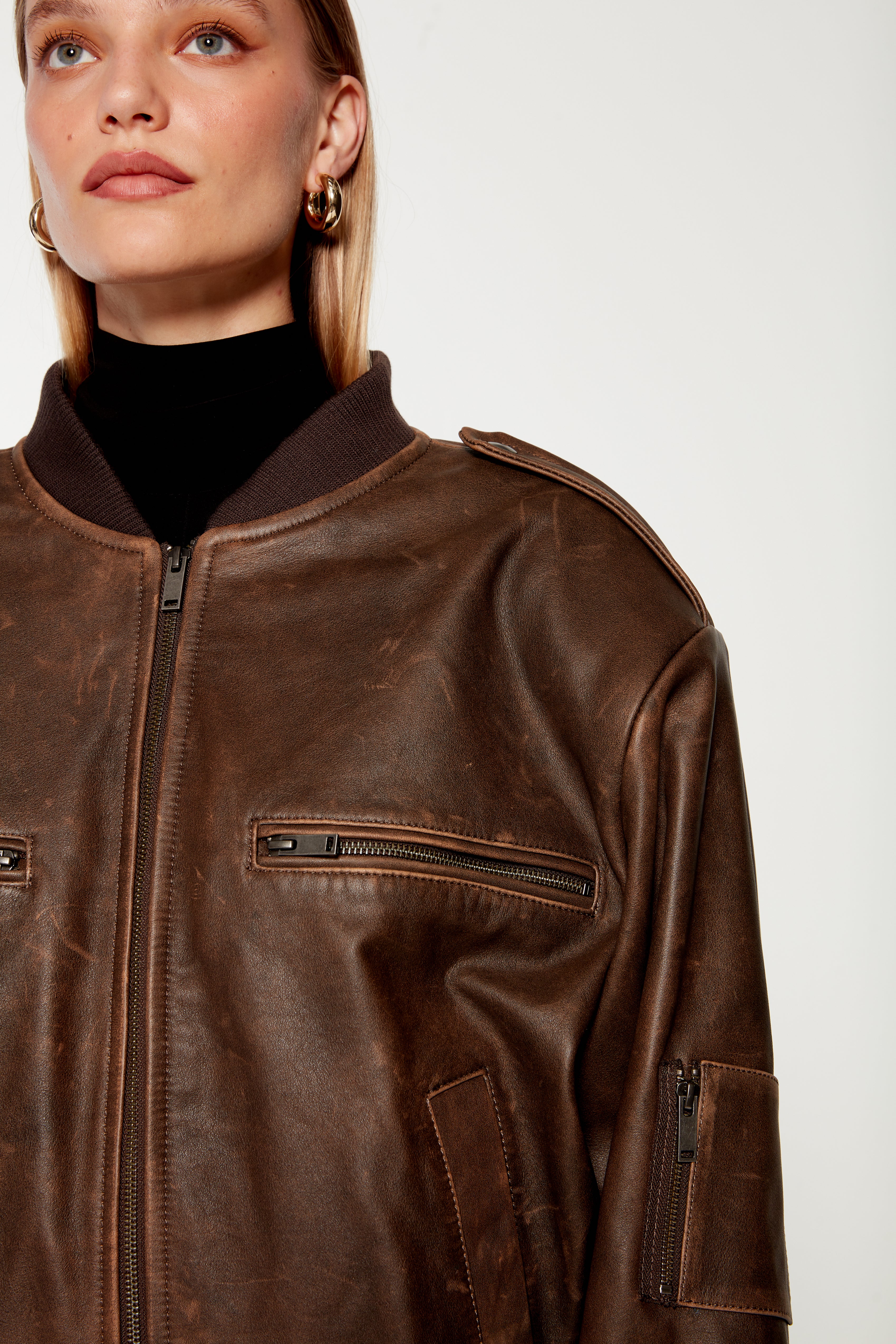 Distressed leather flight store jacket