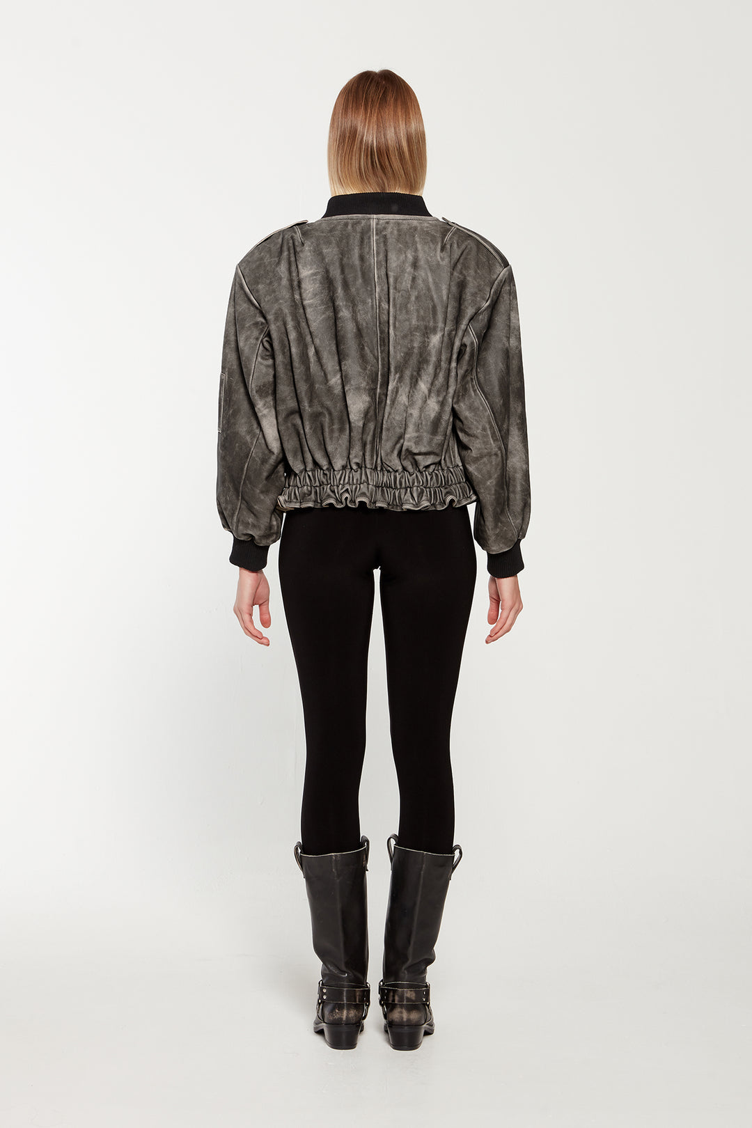 Luna Distressed Leather Bomber Jacket