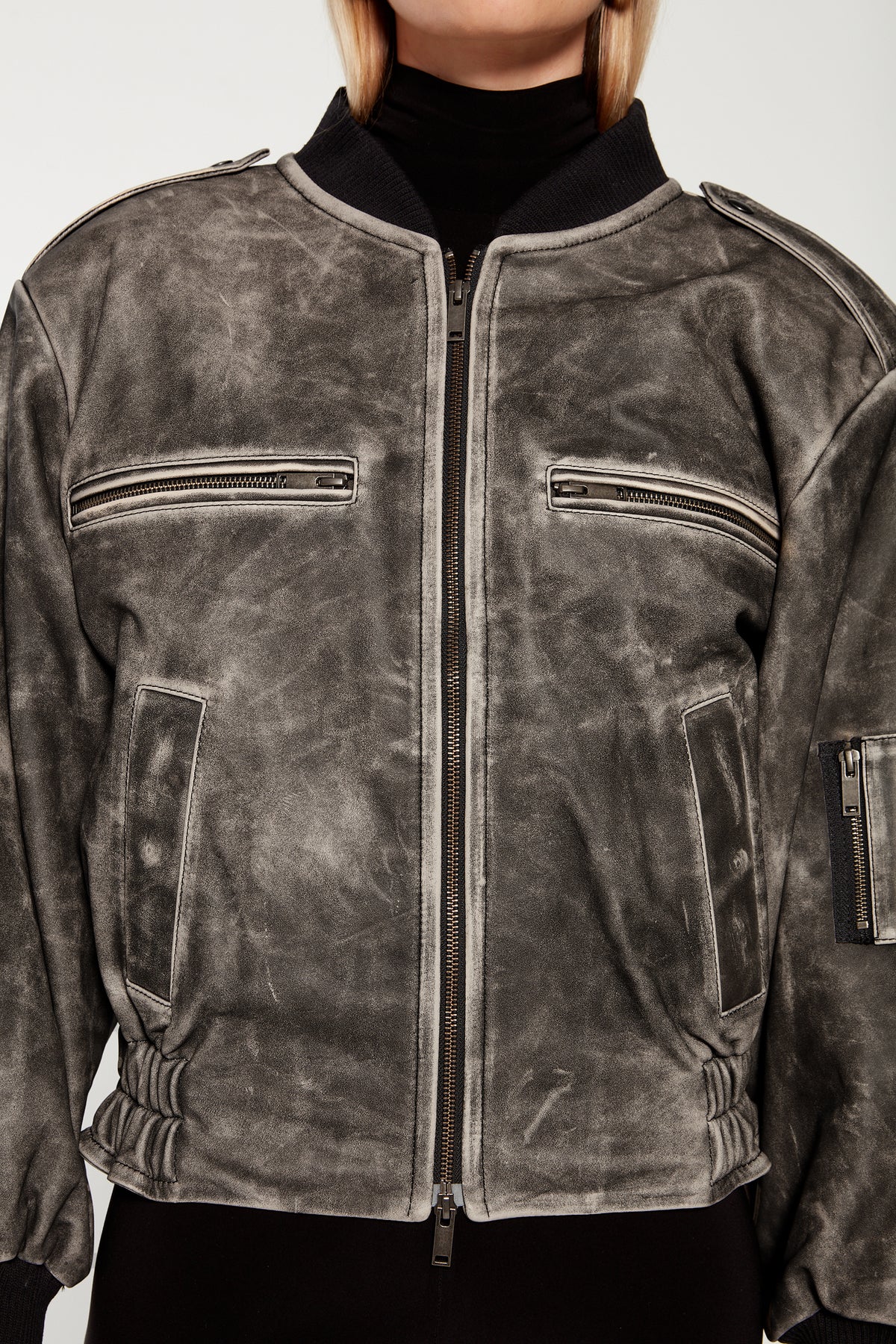 Luna Distressed Leather Bomber Jacket – DUCIE