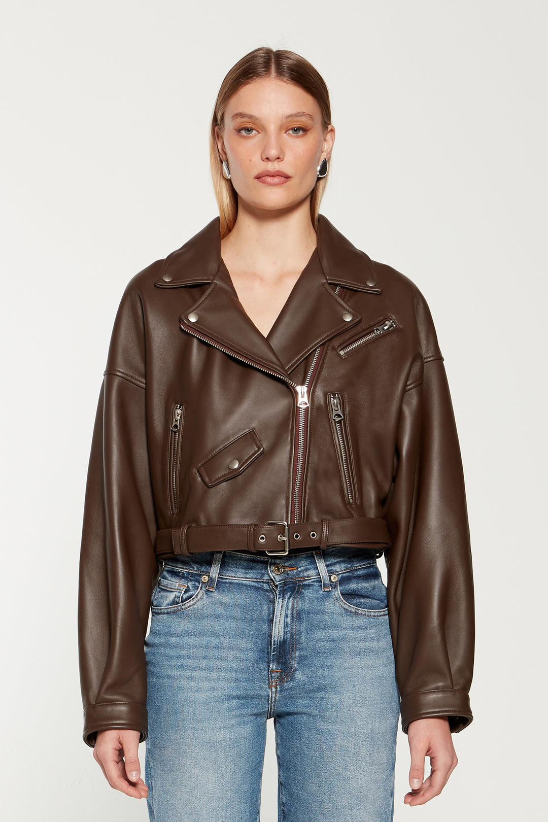 Tanya Cropped Leather Biker Jacket