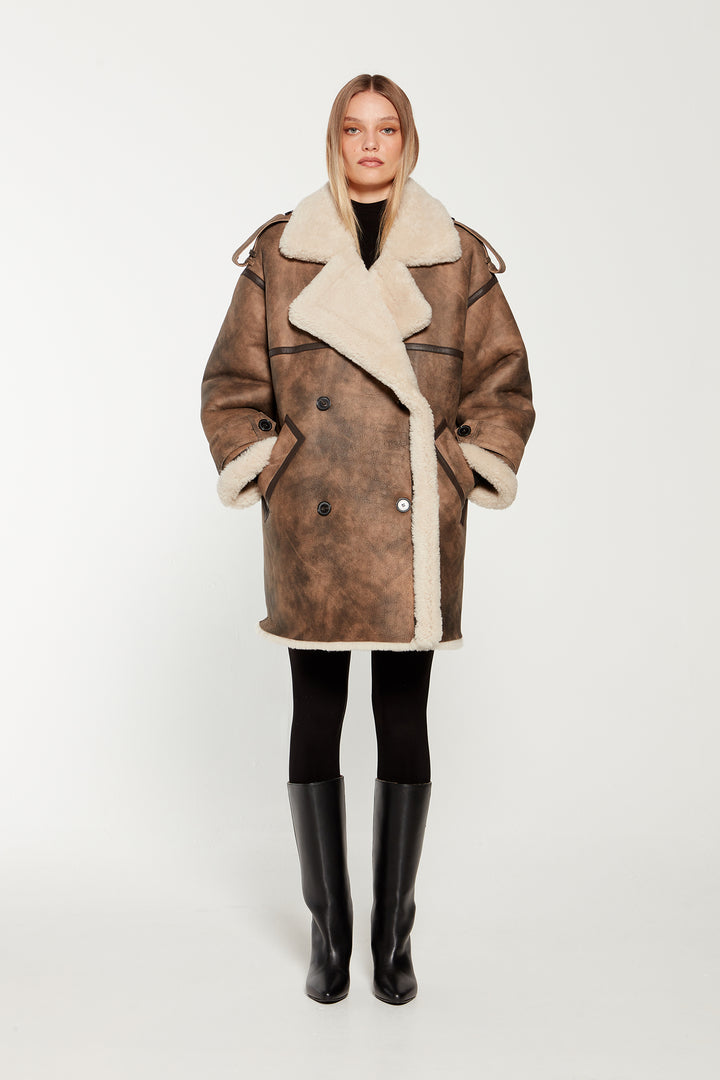 Emily Distressed Shearling Coat
