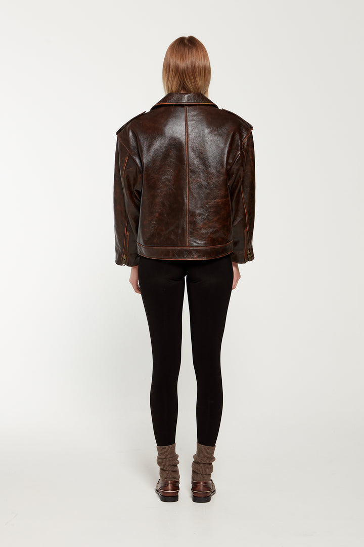 Macy Distressed Leather Biker Jacket