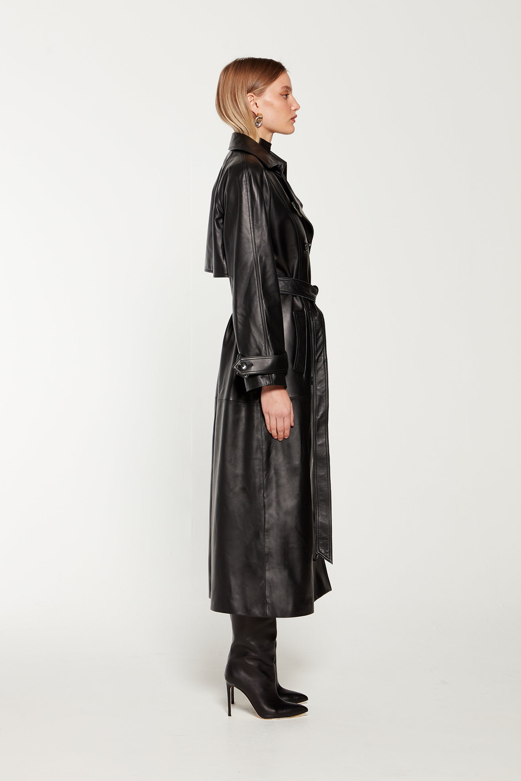 Long black leather on sale coat