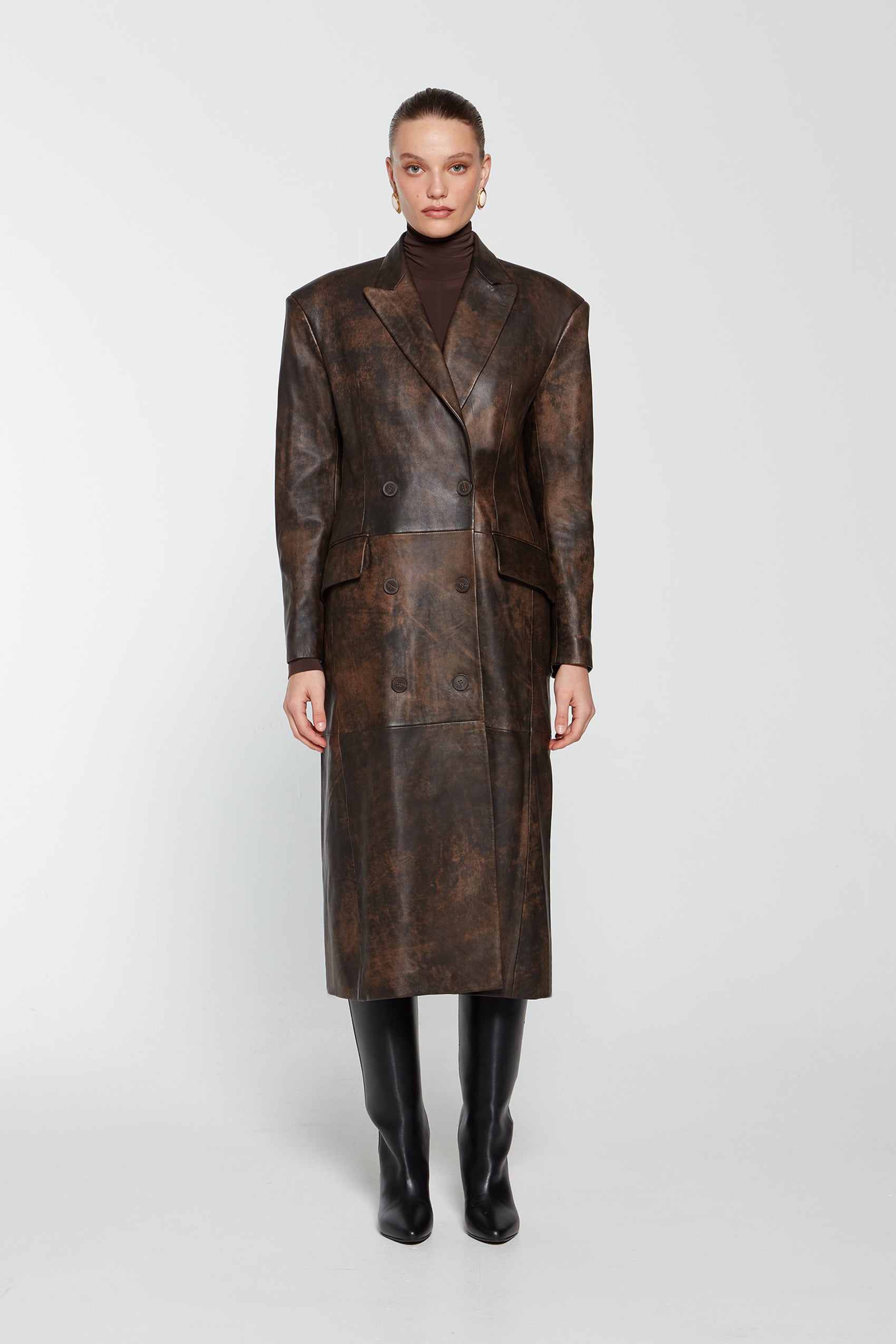 Distressed leather clearance coat