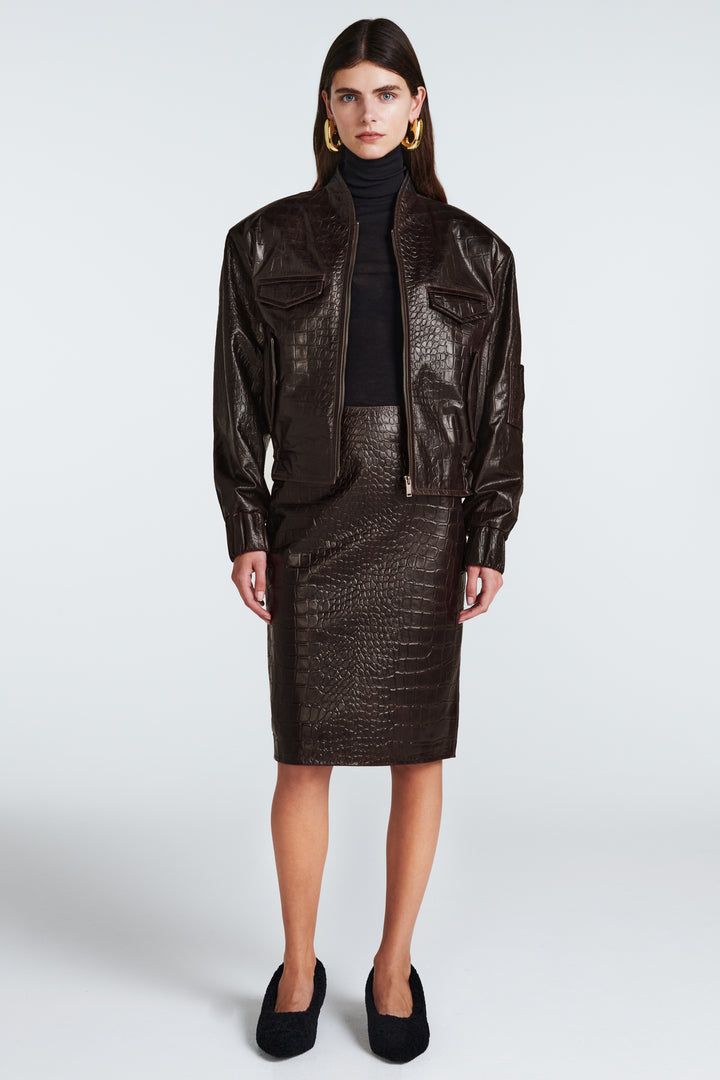 Frankie Croc Leather Bomber