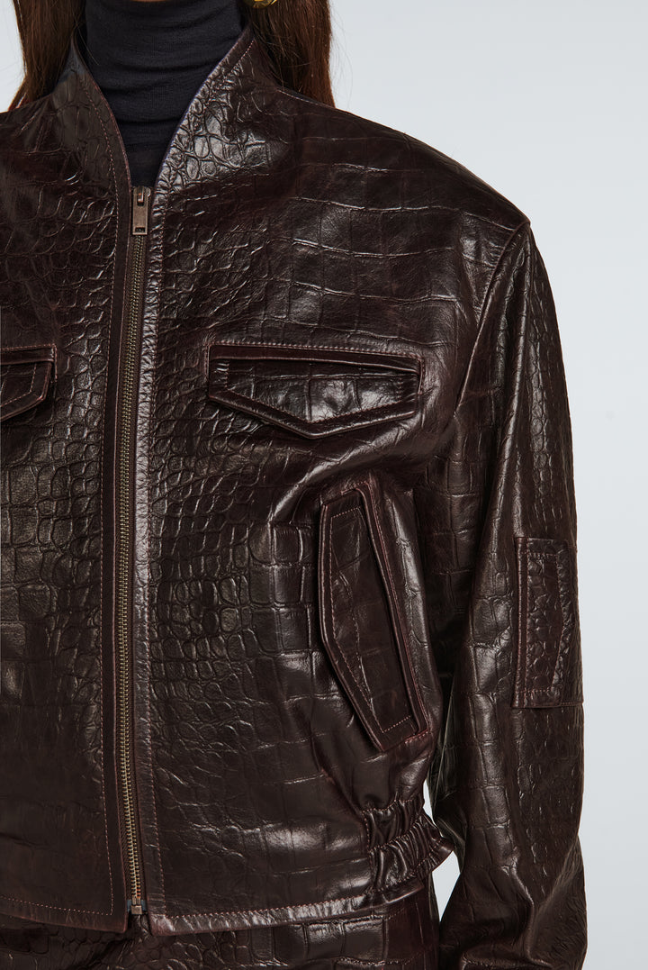 Frankie Croc Leather Bomber