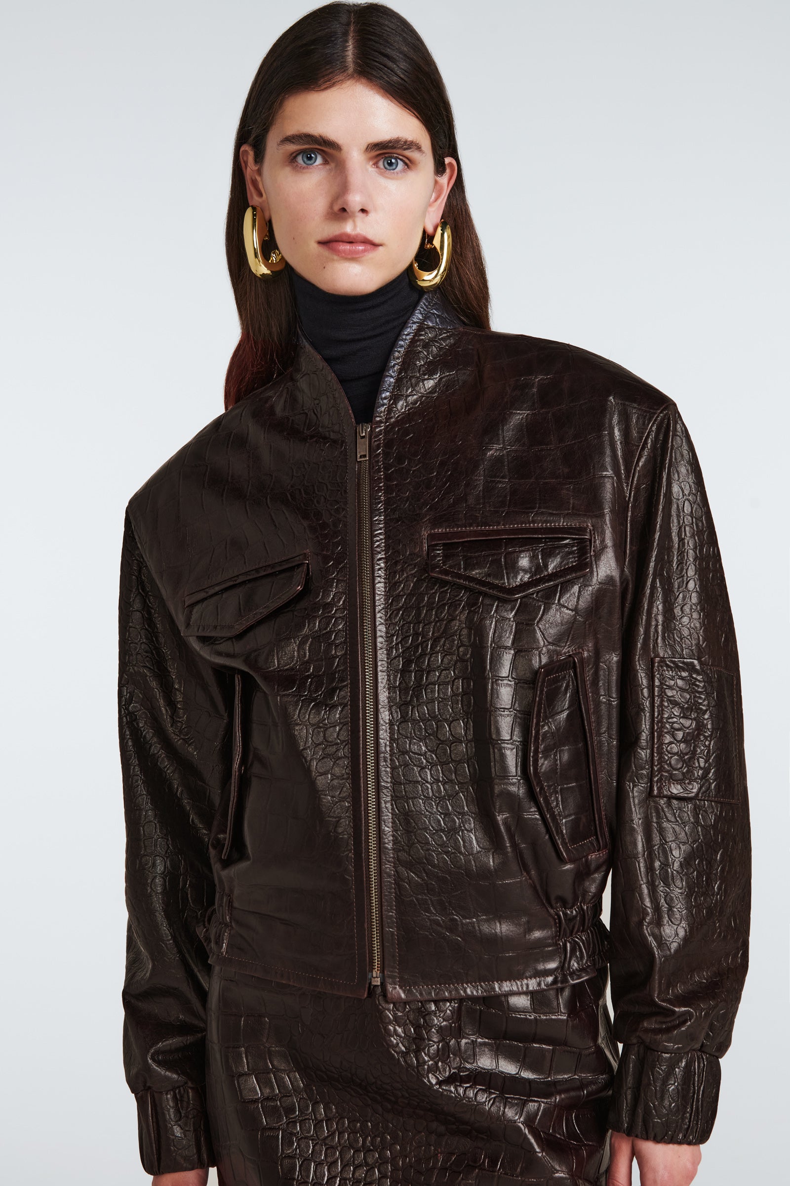 Frankie Croc Leather Bomber