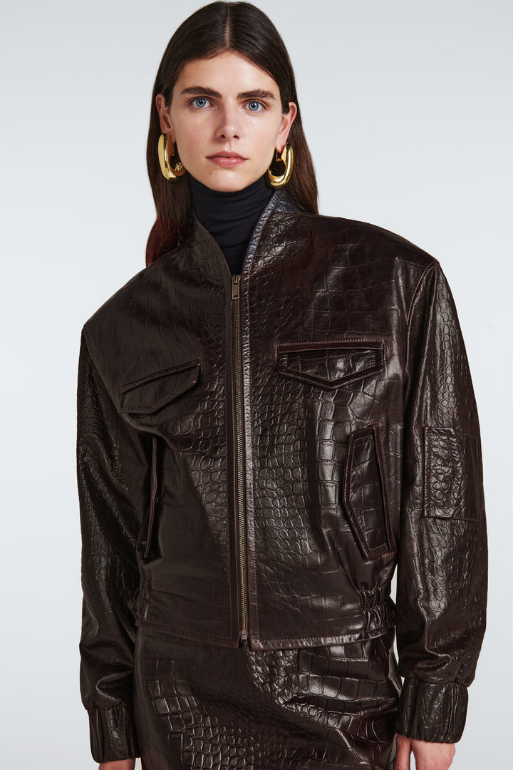 Frankie Croc Leather Bomber