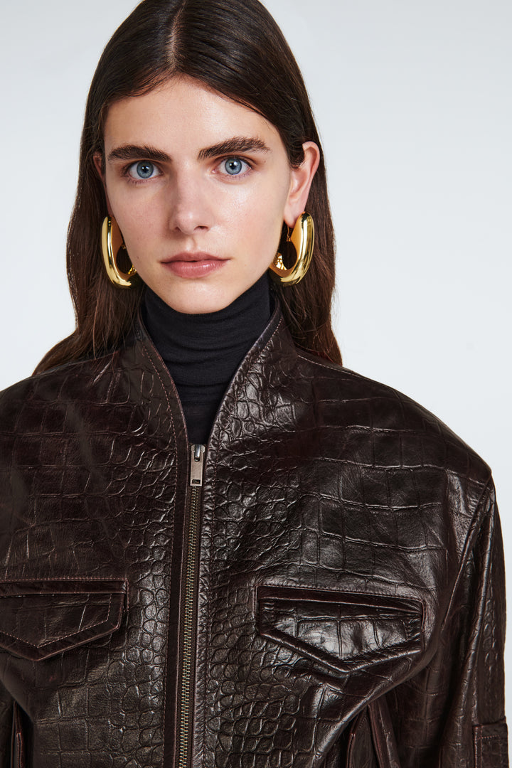 Frankie Croc Leather Bomber
