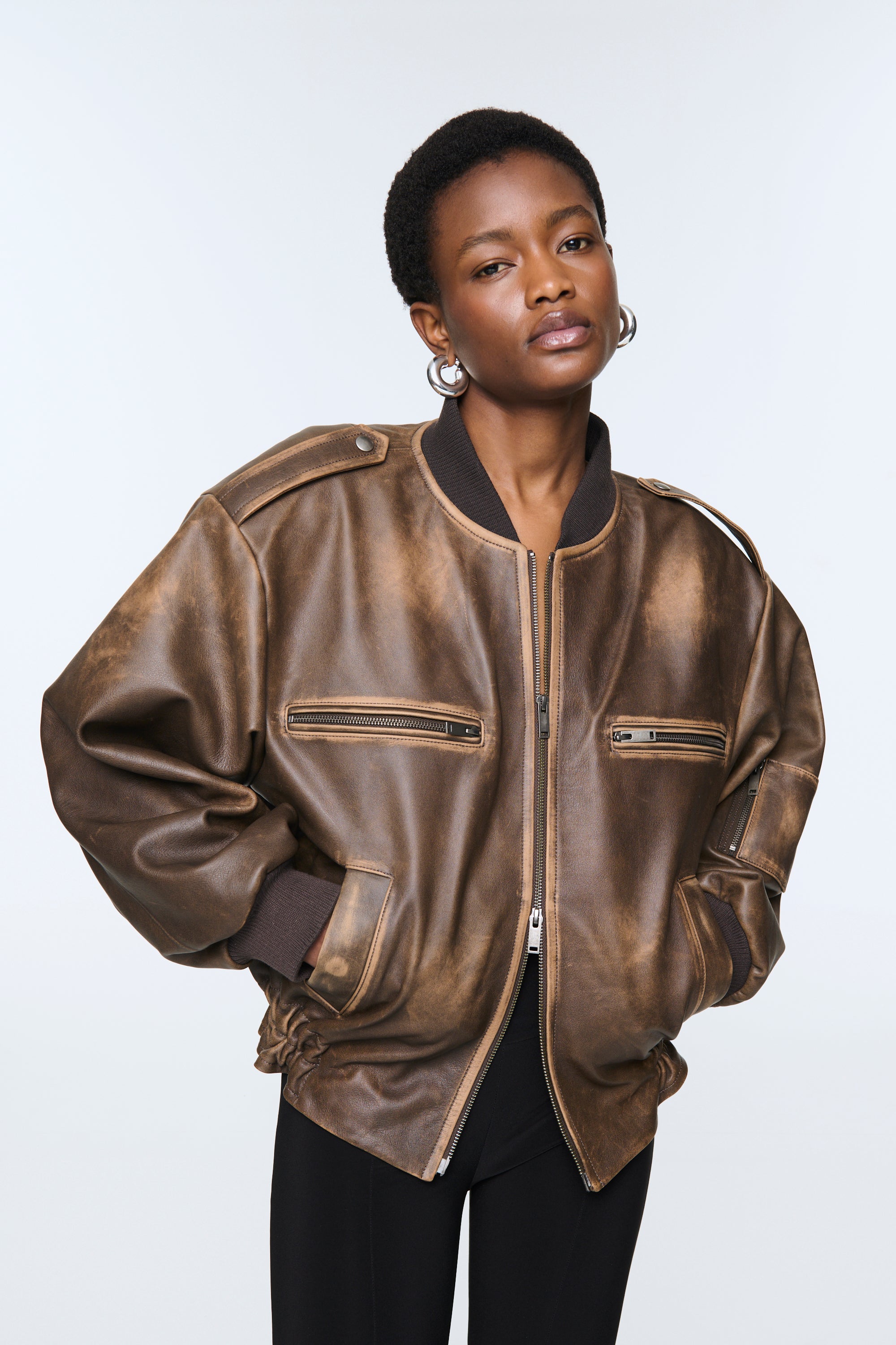 Brown leather jacket deals