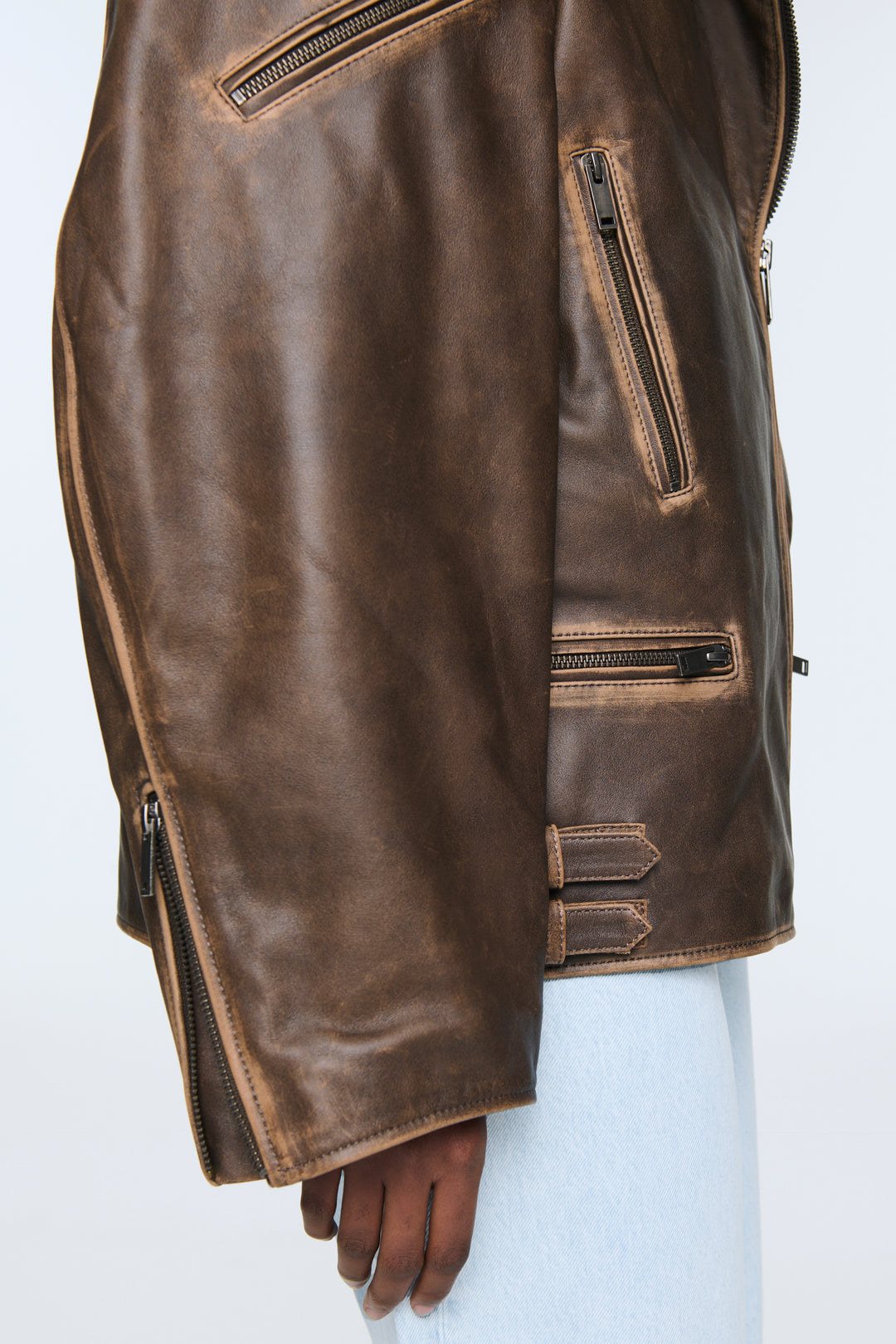 Samantha Distressed Leather Biker Jacket