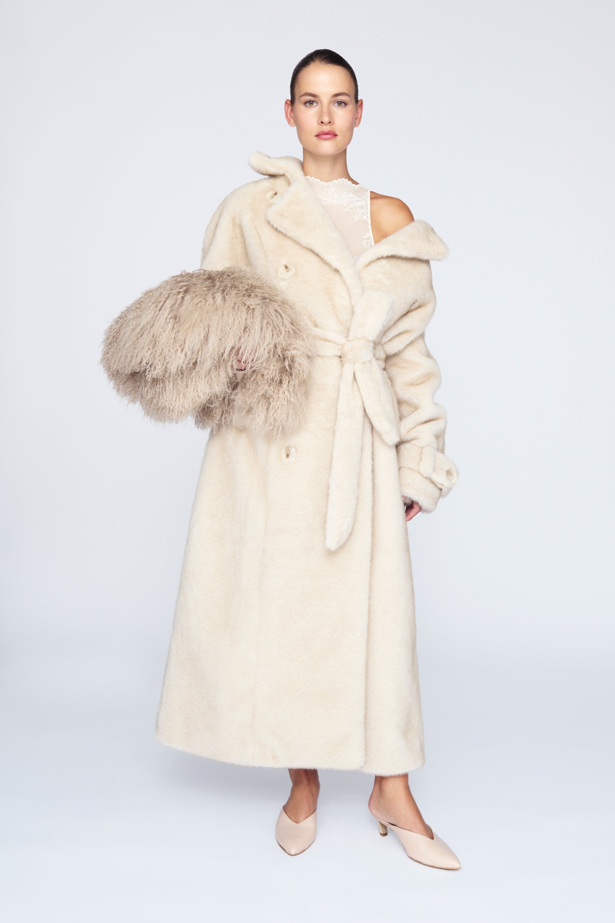 Cream fur coat deals