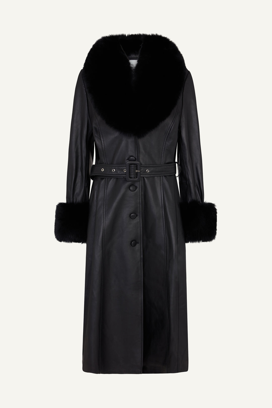 Marta Leather Coat with Fur Trim