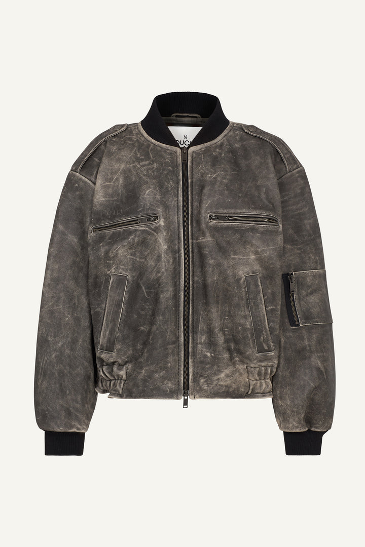 Luna Distressed Leather Bomber Jacket