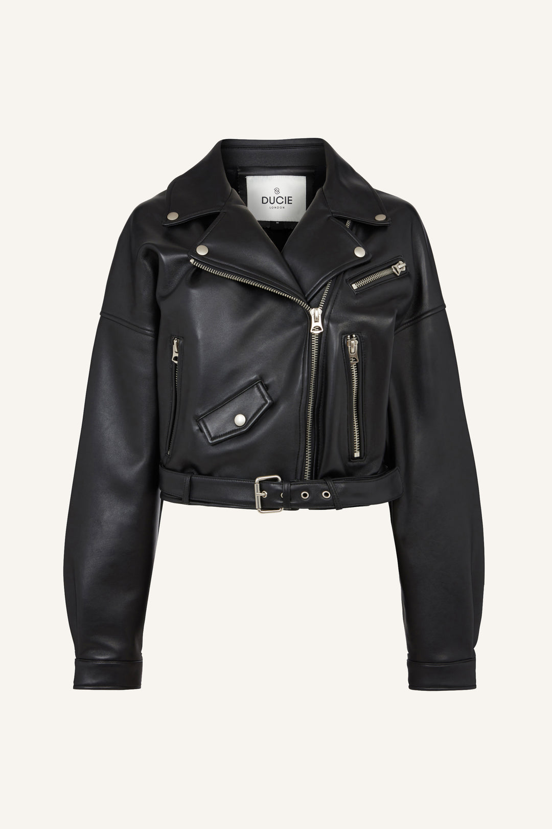 Tanya Cropped Leather Biker Jacket